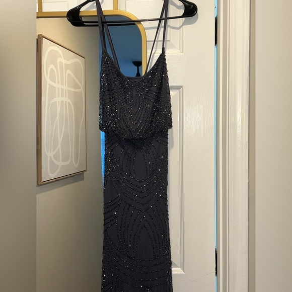 ADRIANNA PAPELL BEADED CHIFFON BLOUSON GOWN - GUNMETAL - Size 0 - Picture 10 of 10